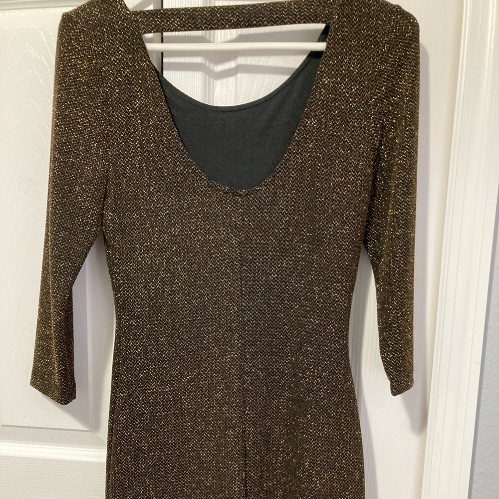 Forever 21 Brown Long Sleeve Glitter Dress,mini